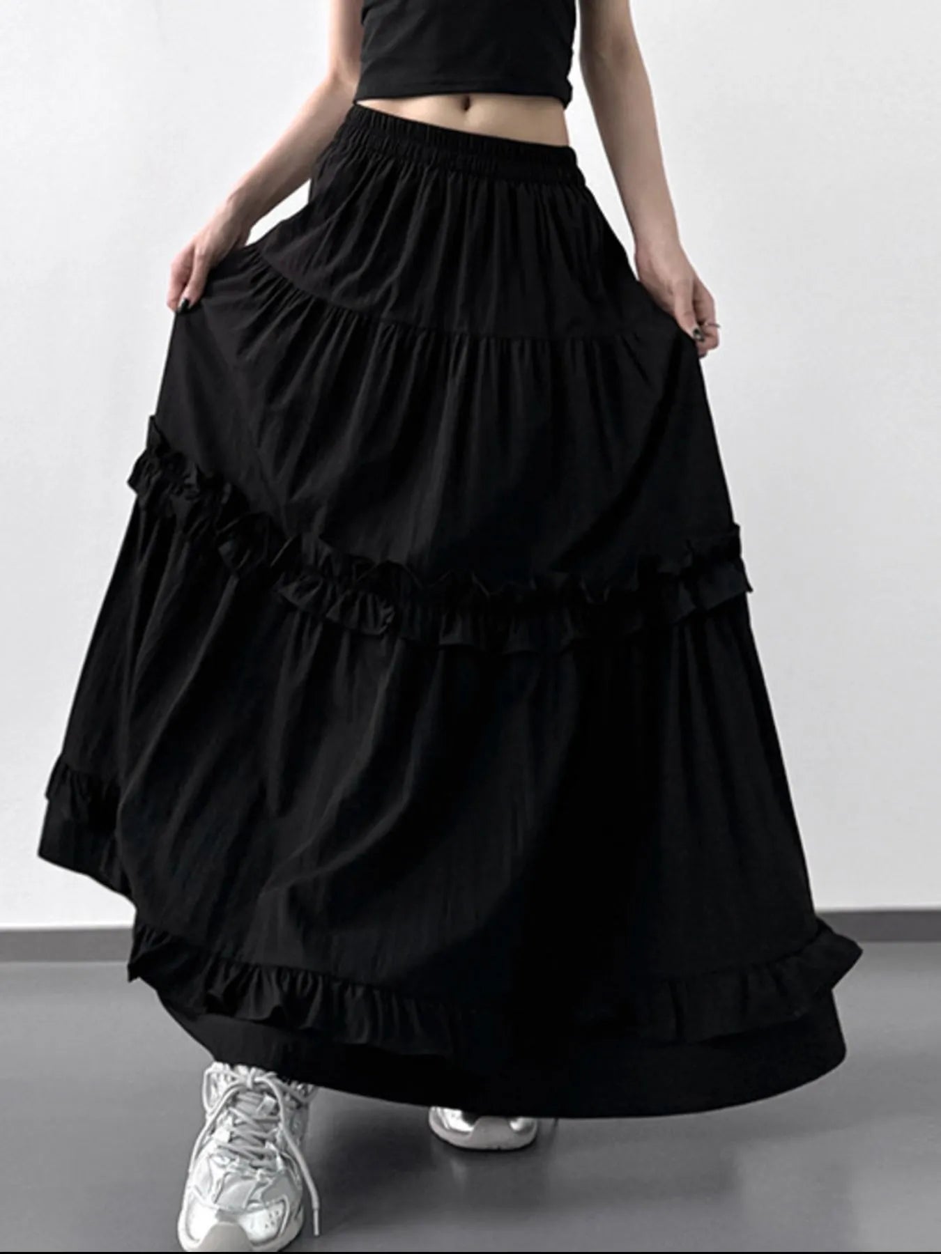 Elastic Waist Ruffle Maxi Skirt - Fashorio