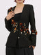Embroidered Long Sleeve Blazer Black - Fashorio