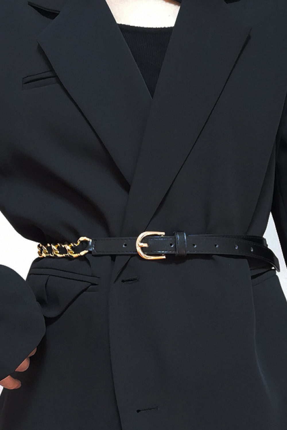 PU Chain Skinny Belt Black One Size - Fashorio