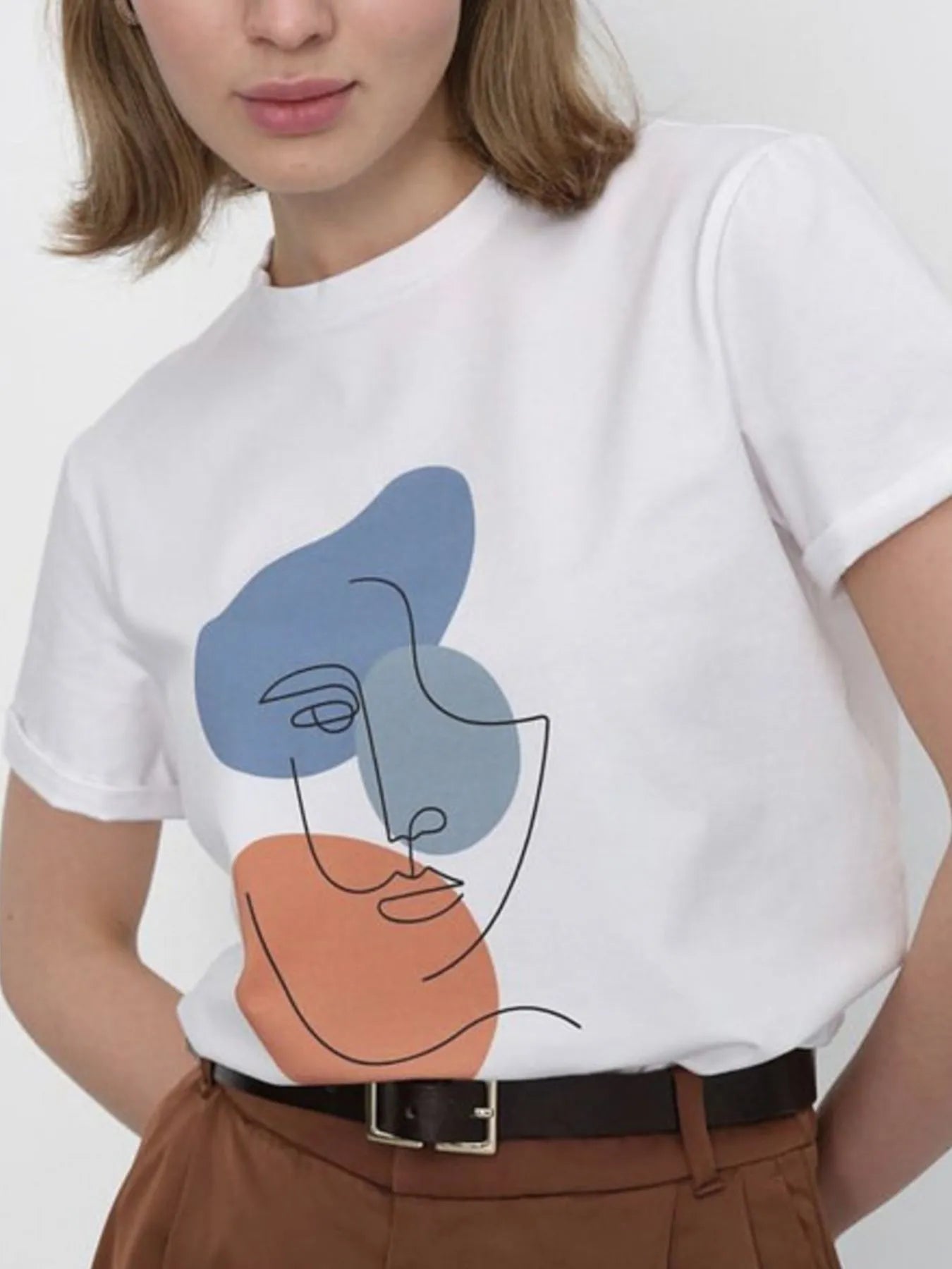 Abstract Face Graphic Casual Round Neck T-Shirt - Fashorio