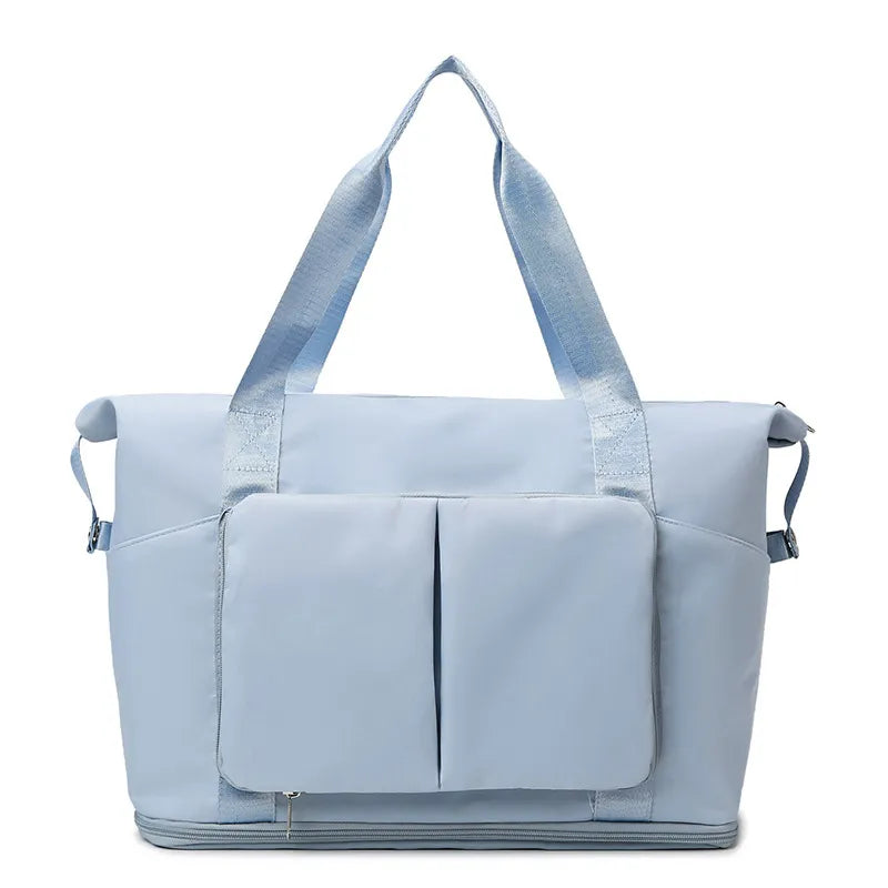 Oxford Cloth Multi Pocket Travel Bag Light Blue One Size - Fashorio