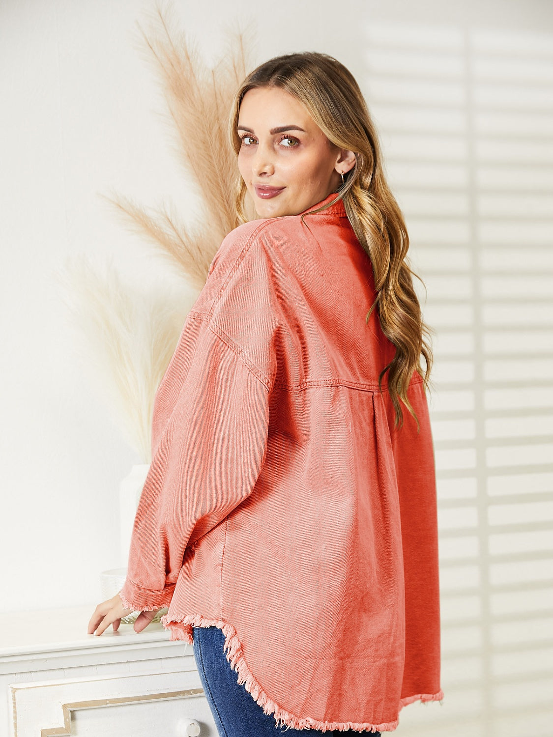 Distressed Raw Hem Denim Jacket - Fashorio
