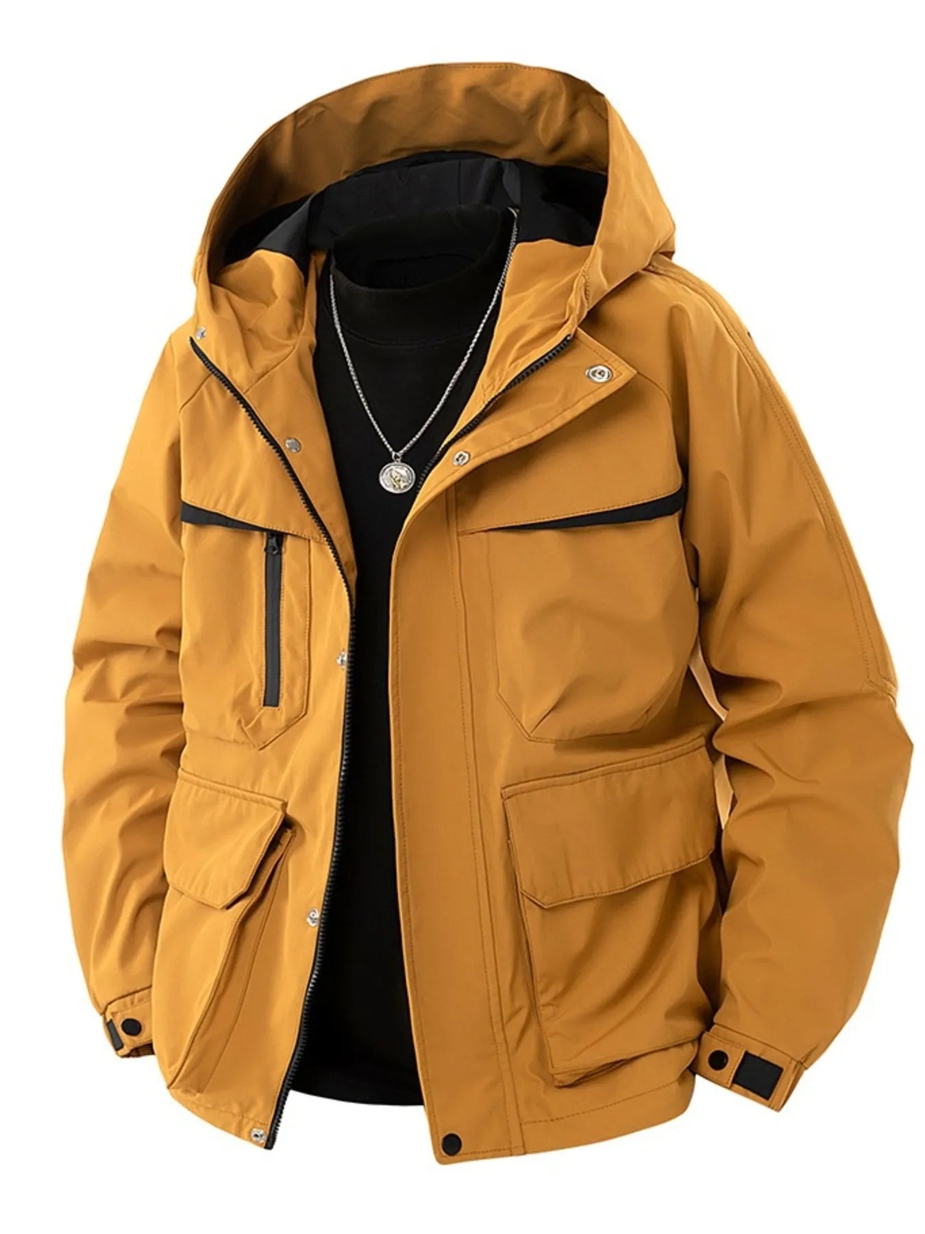 Men's Full Size Zip Up Long Sleeve Hooded Jacket Plus Size Mood Orange - Fashorio