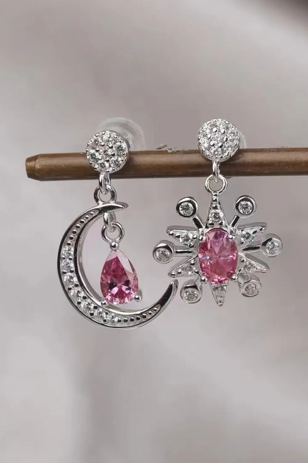 1 Carat Moissanite 925 Sterling Silver Moon & Star Earrings Deep Rose One Size - Fashorio