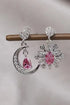 1 Carat Moissanite 925 Sterling Silver Moon & Star Earrings Deep Rose One Size - Fashorio