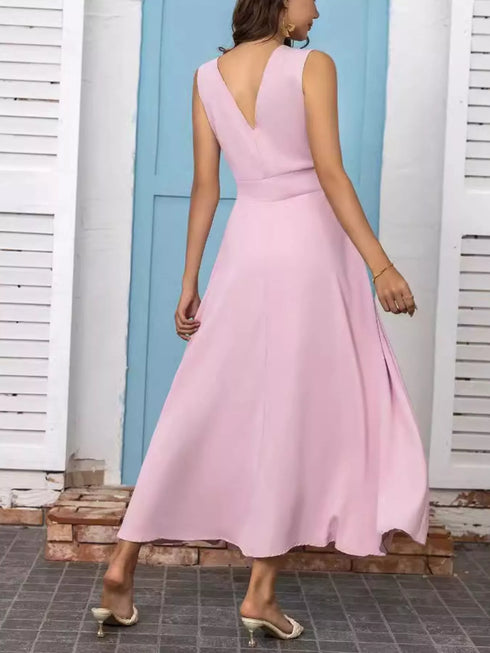 Full Size Slit V-Neck Sleeveless Dress Plus Size - Fashorio