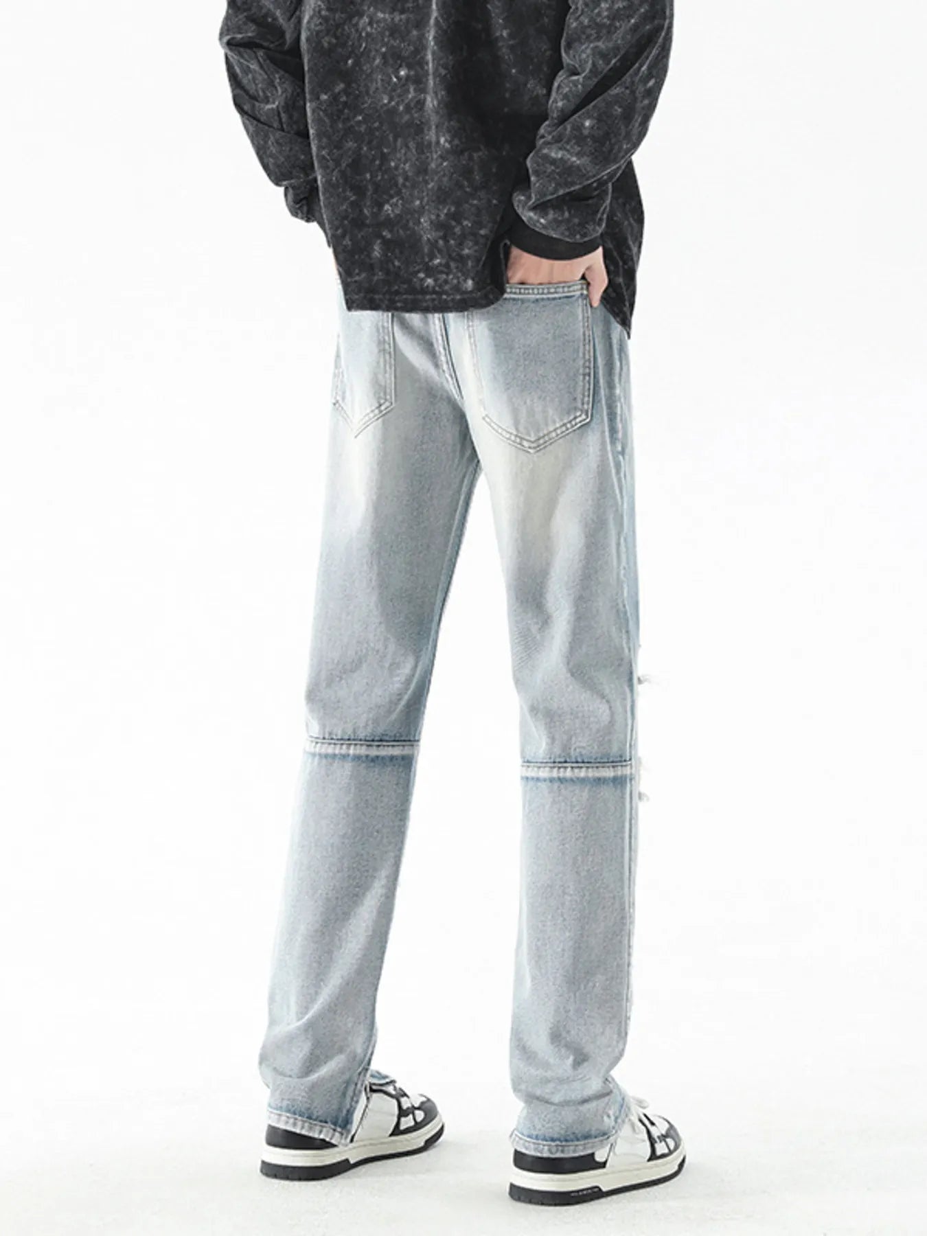 Men's Washed Distressed Straight Jeans - Fashorio