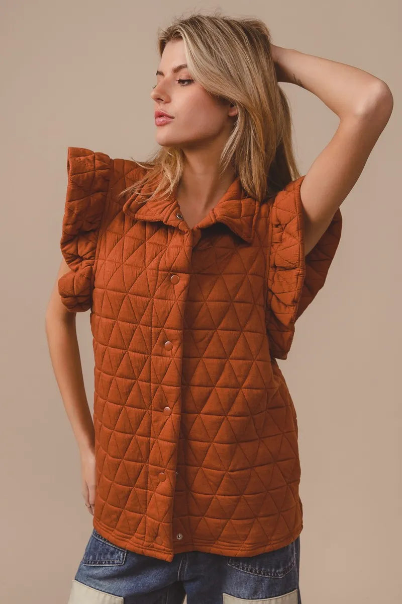 BiBi Quilting Knit Ruffle Sleeve Vest - Fashorio