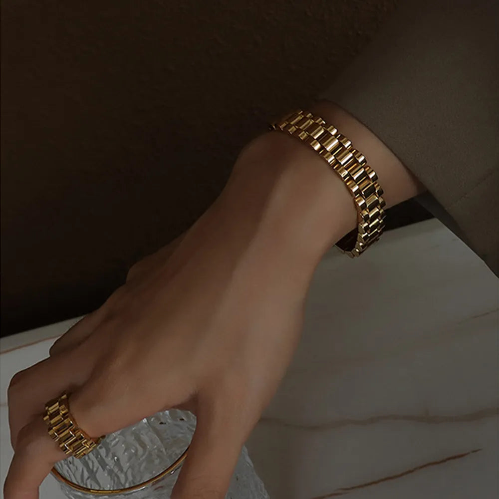 Titanium Steel Chain Bracelet Gold One Size - Fashorio