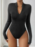 Perfee Half Zip Long Sleeve Bodysuit - Fashorio