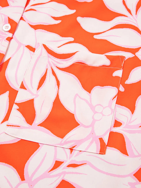 Botanical Print Single Chest Pocket Button Up Shirt - Fashorio