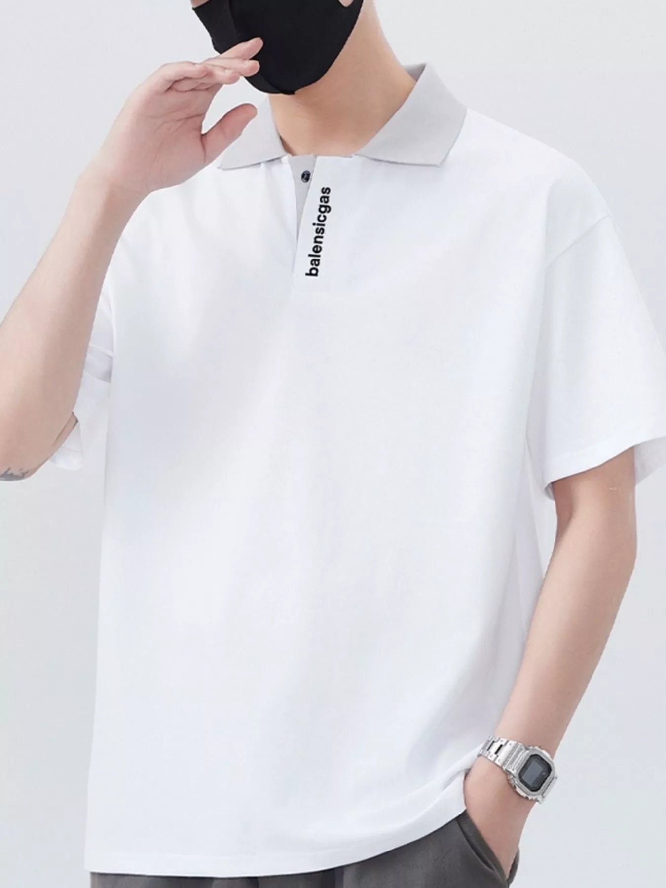 Men's Plus Size Contrast Collar Short Sleeve Polo White - Fashorio