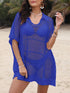 Hollow Out Collared Neck Cover-Up Royal Blue One Size - Fashorio