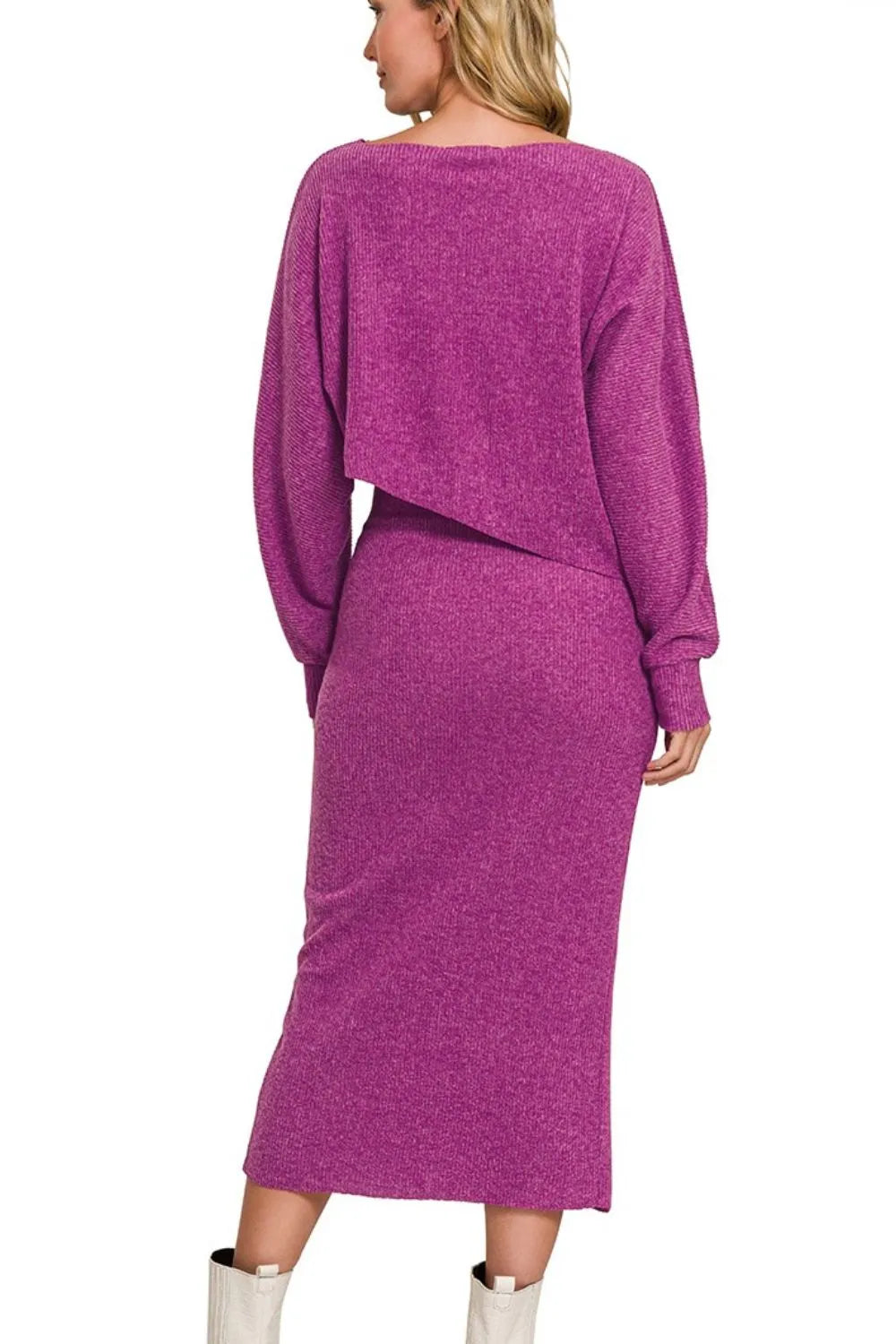 Zenana Ribbed Asymmetric Hem and Sleeve Top & Skirt Set - Fashorio