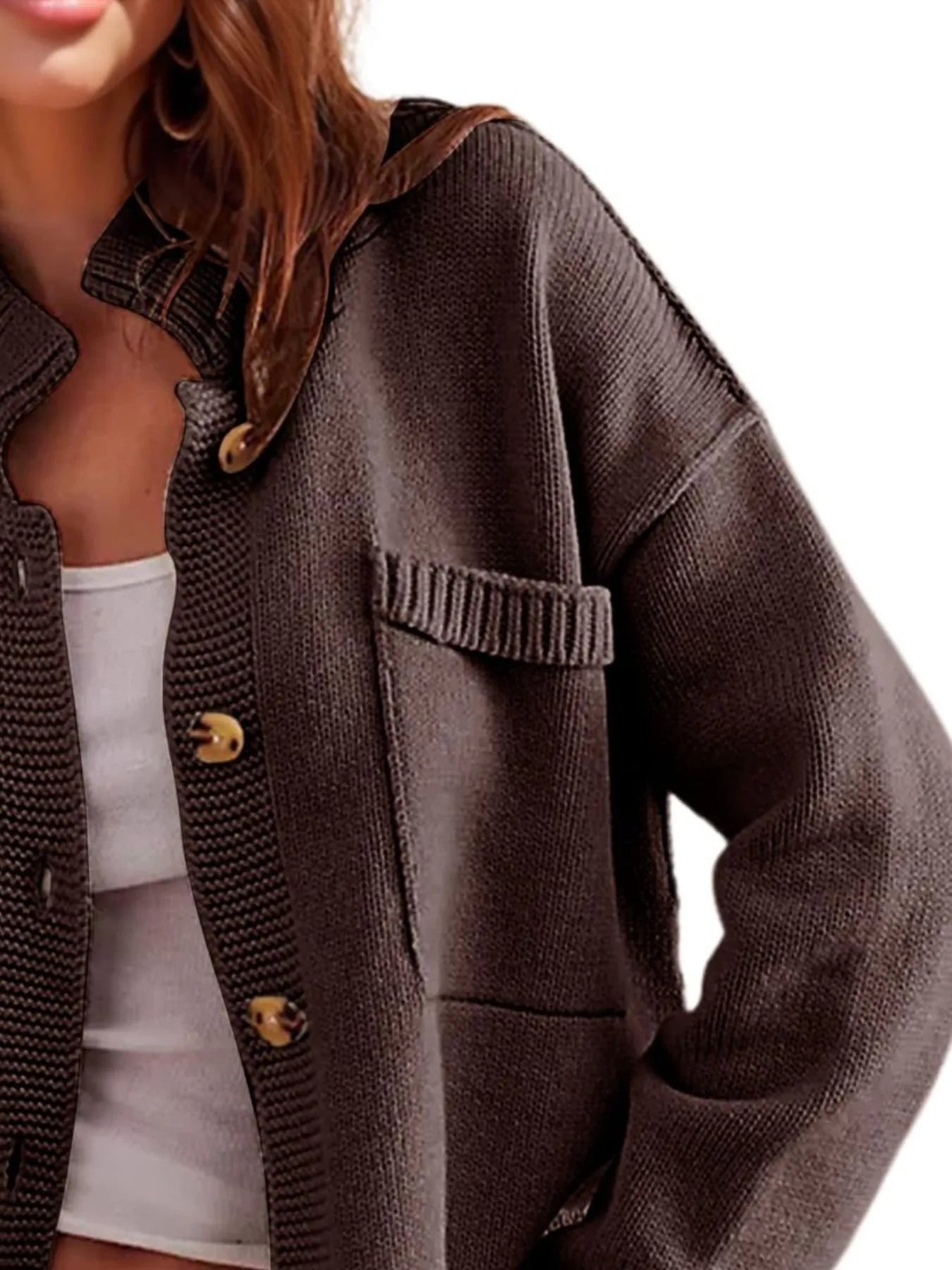 Ribbed Hem Button Up Cardigan - Fashorio