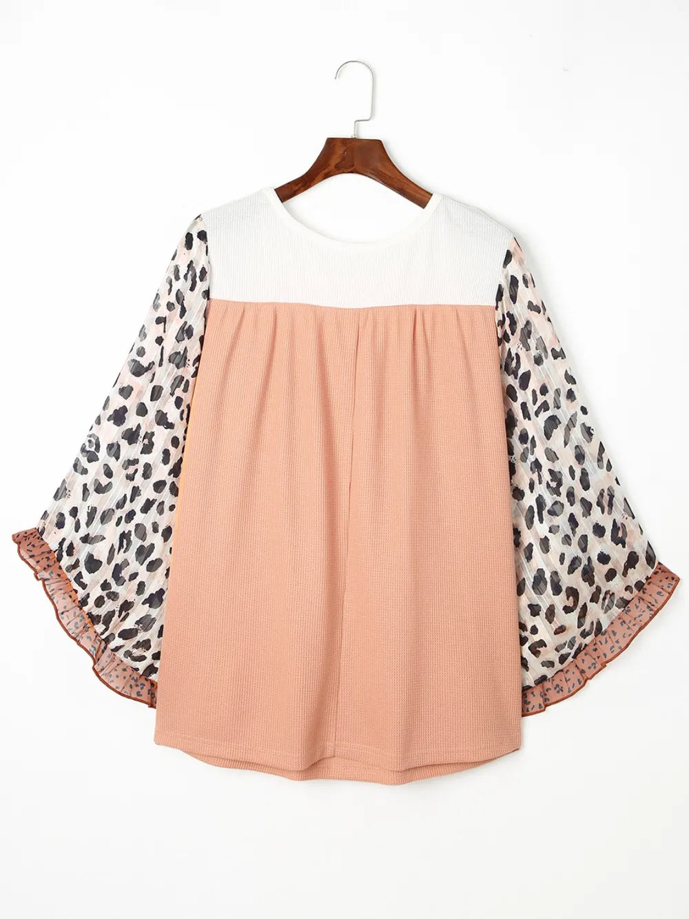 Plus Size Leopard Ruffle Trim Long Sleeve Blouse - Fashorio
