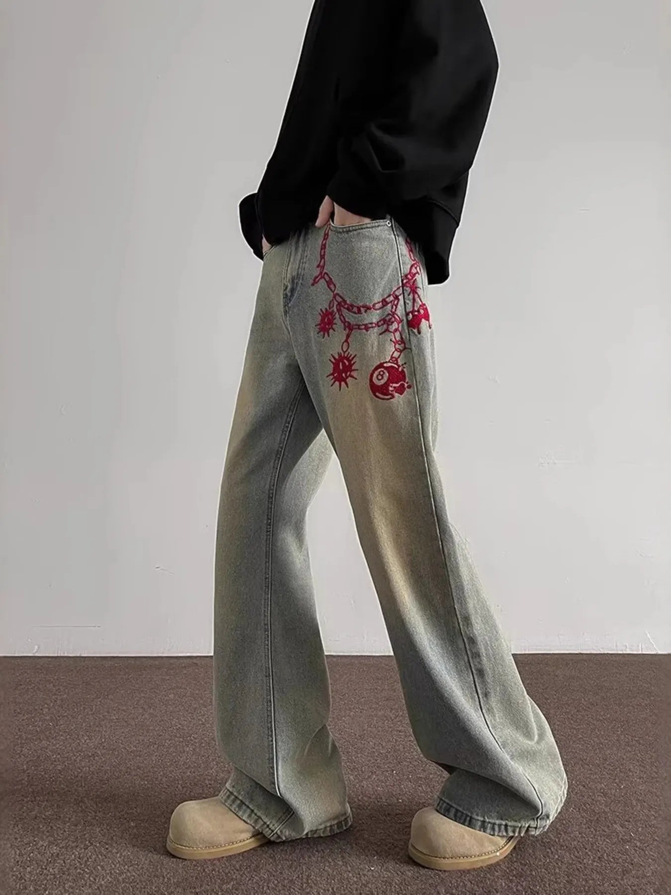 Men's Full Size Embroidered Wide Leg Jeans Plus Size - Fashorio