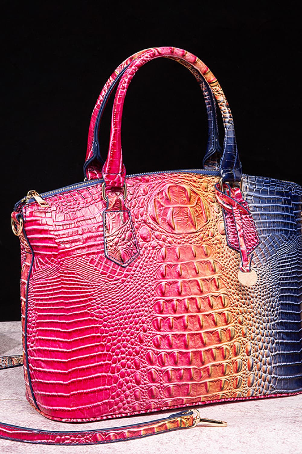 Gradient PU Leather Handbag Pink Blue One Size - Fashorio
