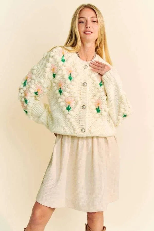 Davi & Dani Floral Pattern Button Down Cardigan - Fashorio