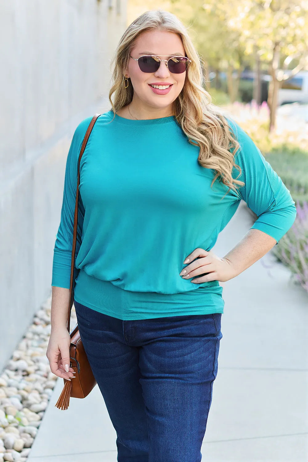 Basic Bae Full Size Round Neck Batwing Sleeve Top - Fashorio