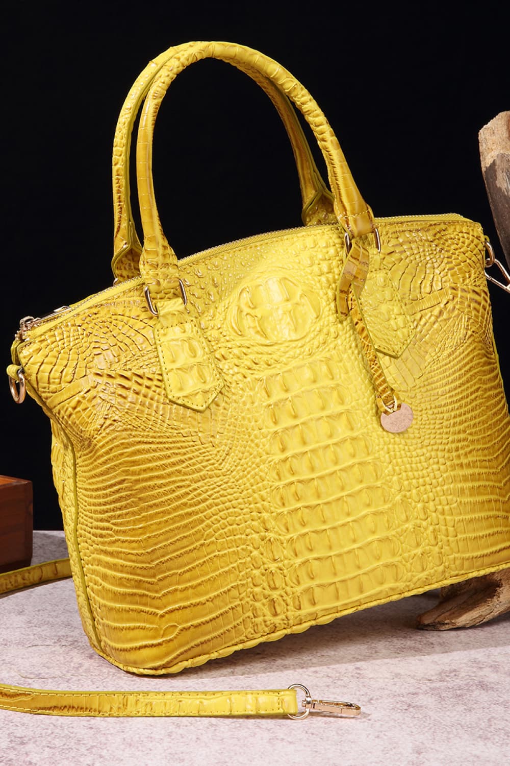 PU Leather Handbag Yellow One Size - Fashorio