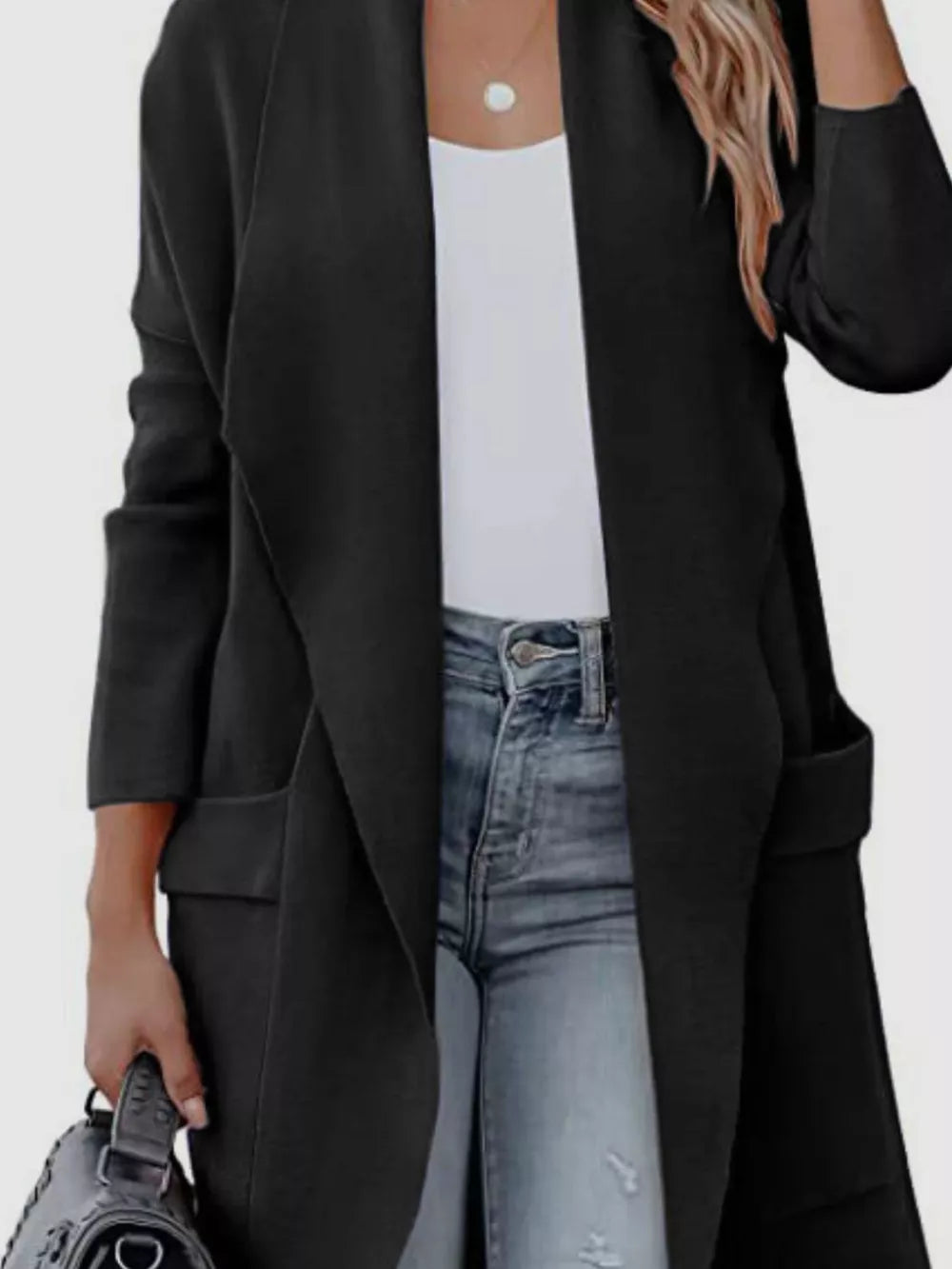 Open Front Dropped Shoulder Outerwear - Fashorio