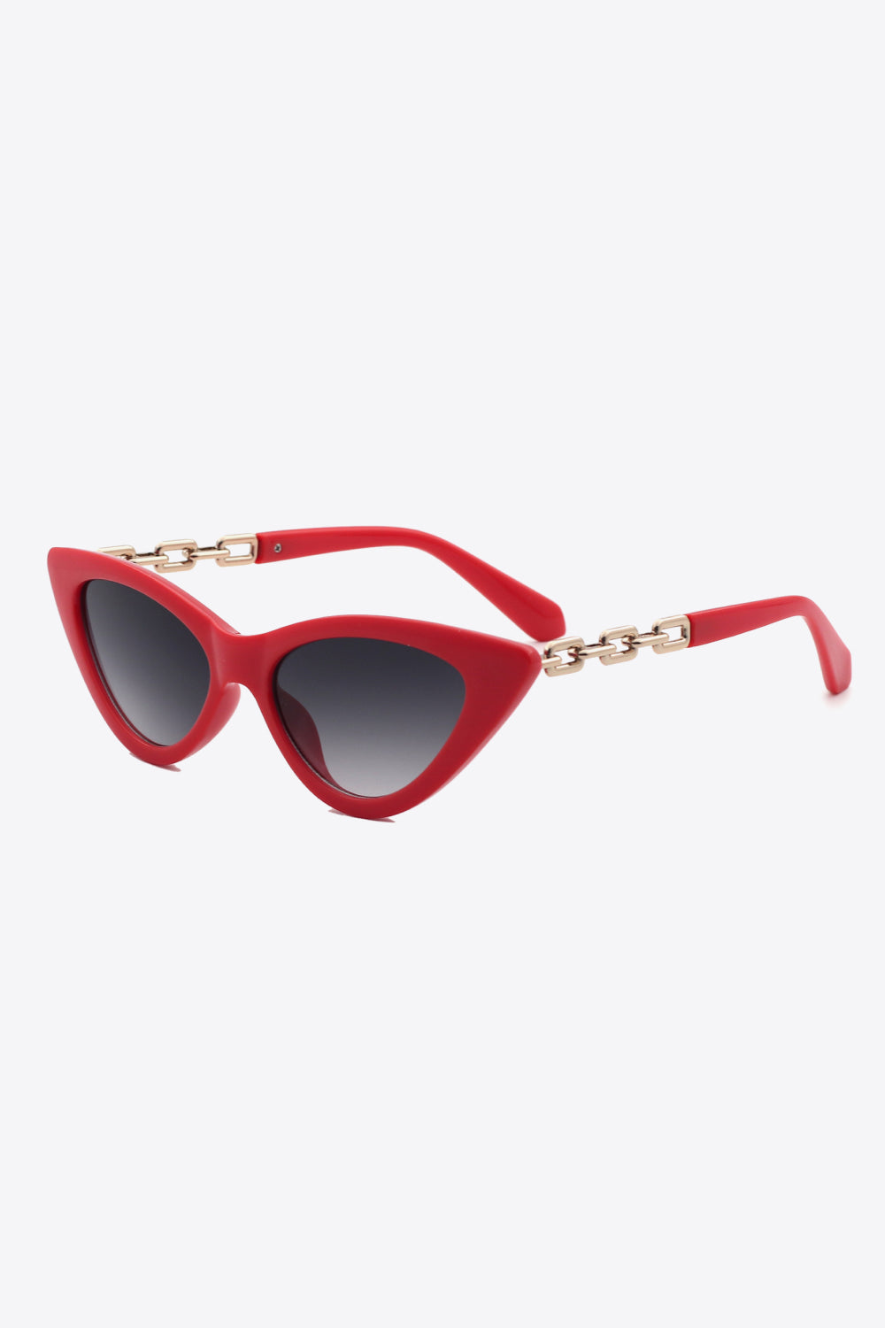 Chain Detail Cat-Eye Sunglasses Deep Red One Size - Fashorio