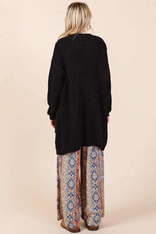 Mittoshop Open Front Long Sleeve Longline Cardigan - Fashorio