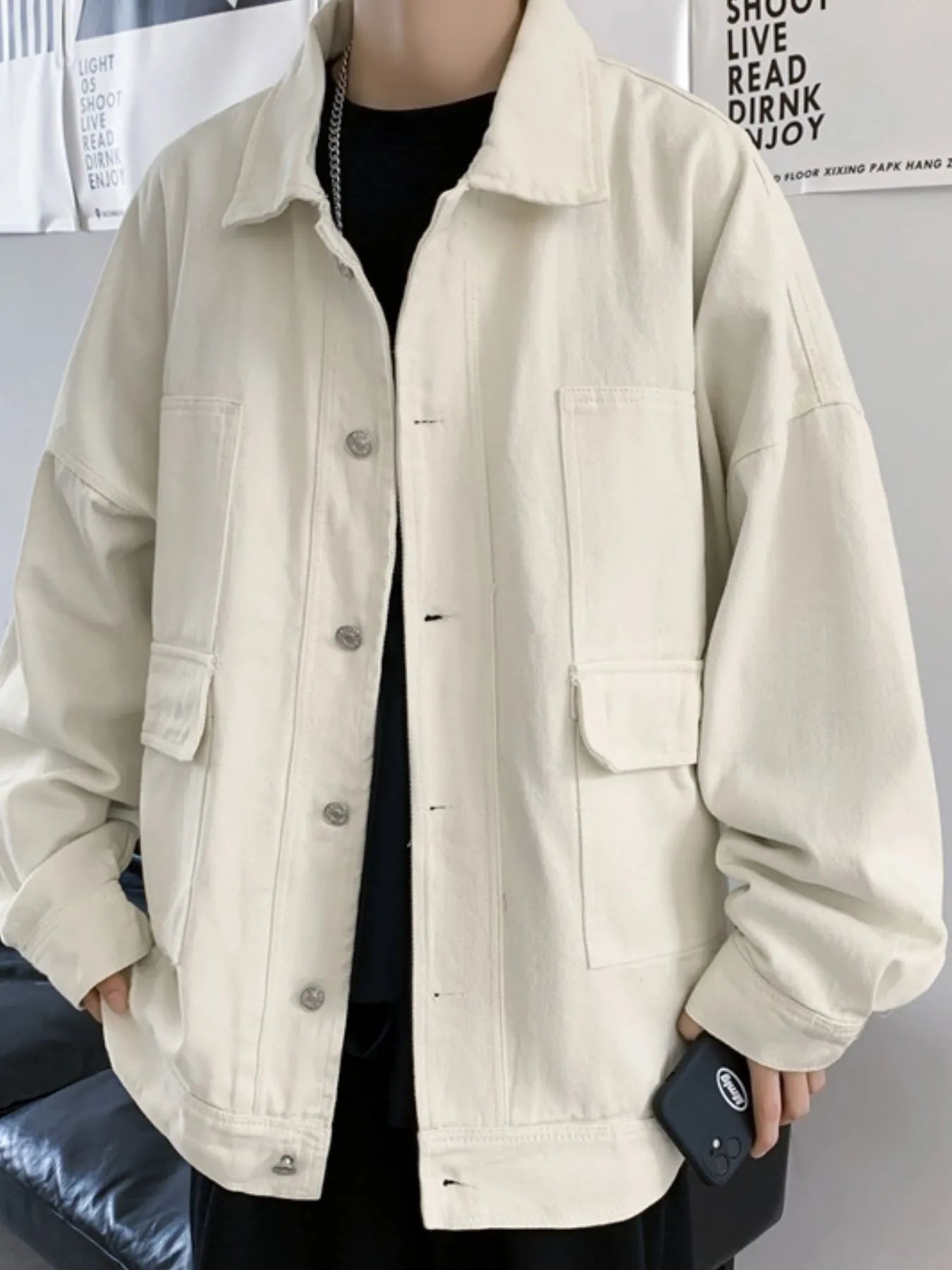 Men's Button Up Drop Shoulder Denim Jacket - Fashorio