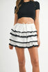 MABLE Poplin Ruffle Layered Contract Lace Trim Mini Skirt - Fashorio