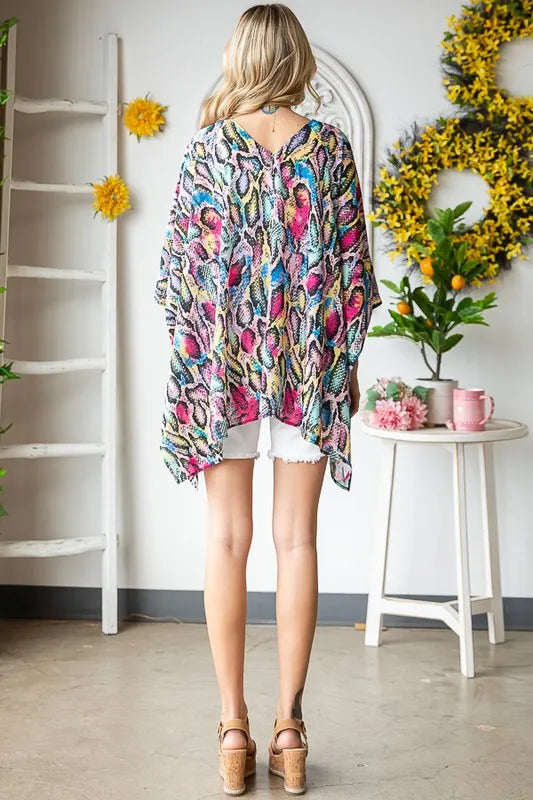 Heimish Full Size Multi Color Snake Open Cardigan Plus Size - Fashorio