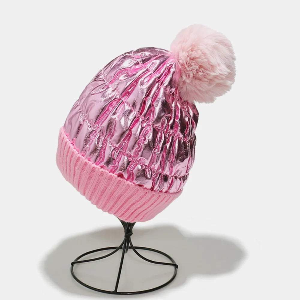 Thermal Knit Hat with Pompom - Fashorio
