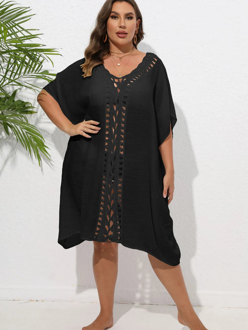 Crochet Trim V-Neck Beach Cover Up Dress - Fashorio