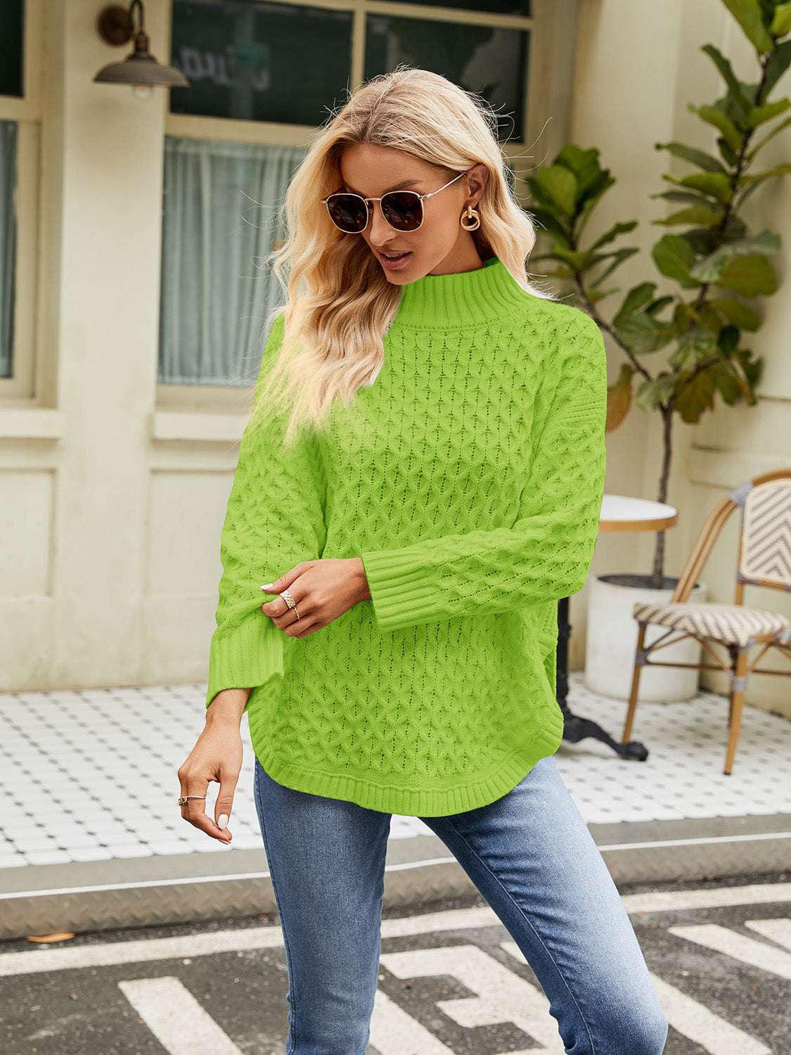 Mock Neck Slit Sweater - Fashorio