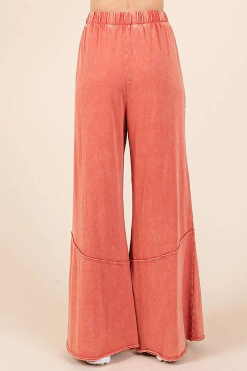 Mittoshop Mineral Wash Wide Flared Leg Pants - Fashorio