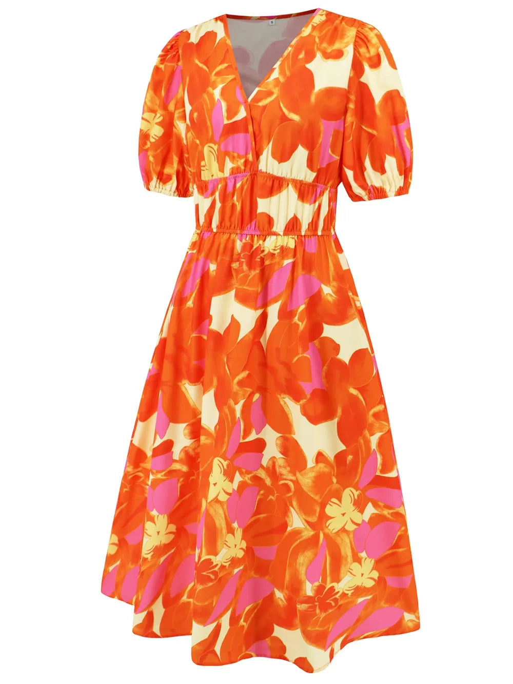 Ruched Printed Surplice Short Sleeve Dress - Fashorio