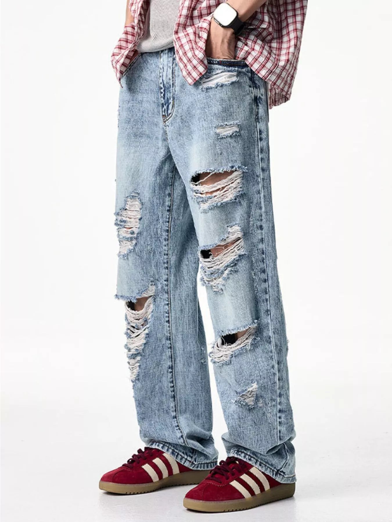 Men's Distressed Wide Leg Jeans - Fashorio