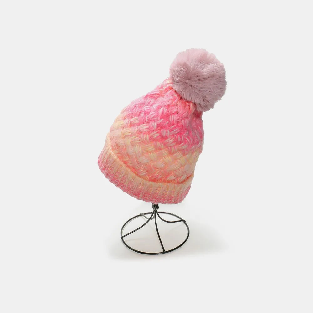 Gradient Knit Hat with Pompom Pink One Size - Fashorio