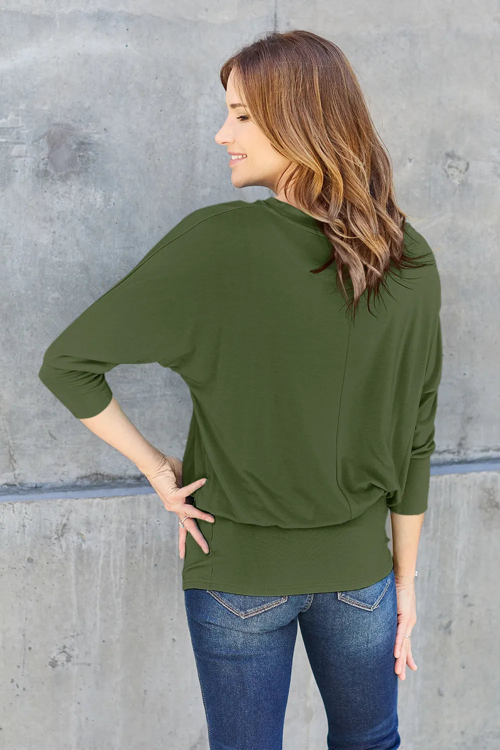 Basic Bae Full Size Round Neck Batwing Sleeve Top - Fashorio