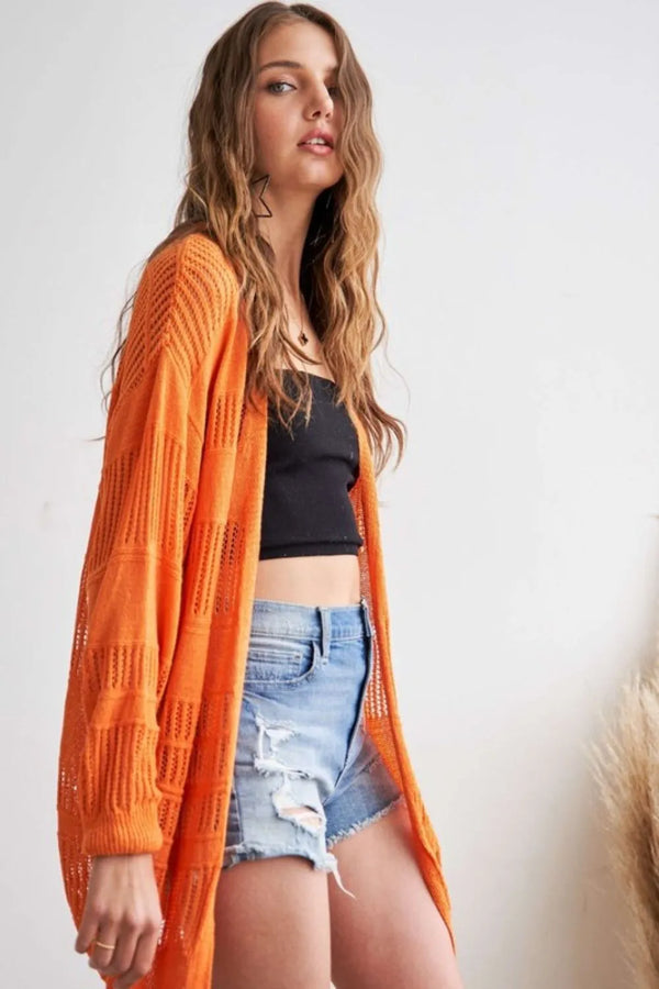 ADORA Lightweight Sweater Knit Cardigan ORANGE - Fashorio