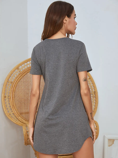 V-Neck Short Sleeve Lounge Dress - Fashorio