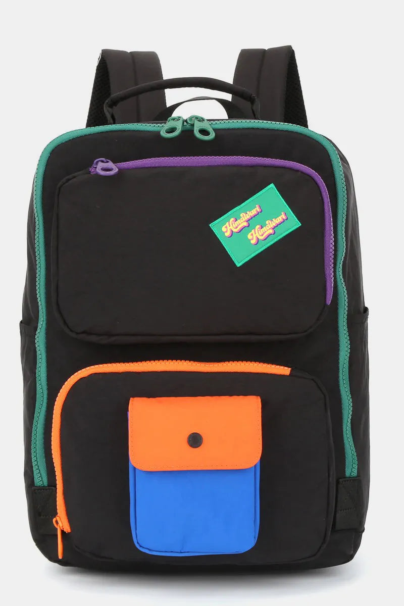 Himawari Contrast Nylon Backpack Bag with Handles Black One Size - Fashorio