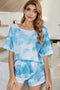 Shiny Tie-Dye Boat Neck Top and Shorts Lounge Set Sky Blue - Fashorio