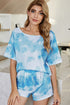 Shiny Tie-Dye Boat Neck Top and Shorts Lounge Set Sky Blue - Fashorio