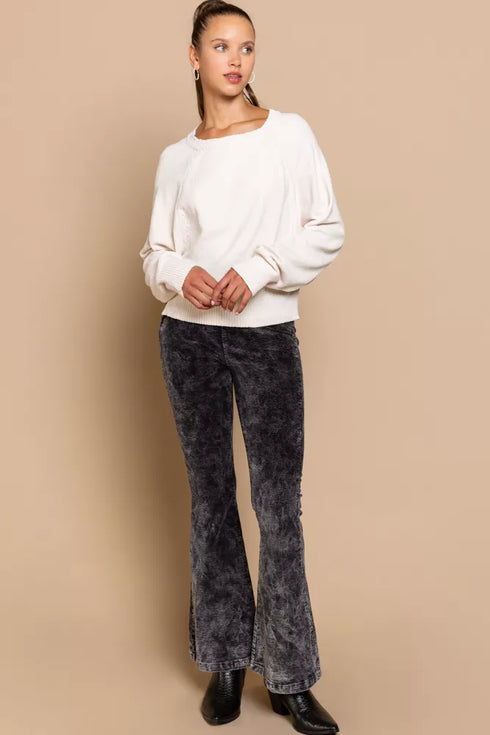 POL Round Neck Backless Sweater with Ribbed Edge - Fashorio