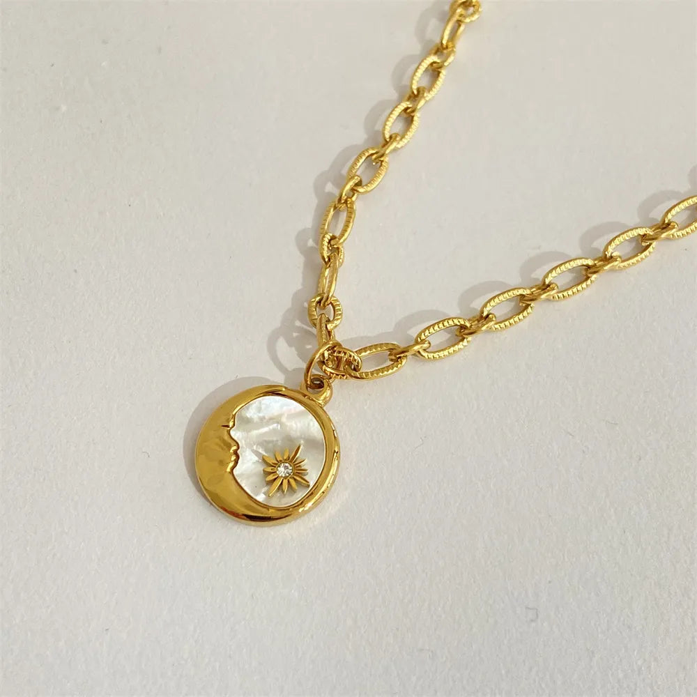 Titanium Steel Sun & Moon Necklace Moon One Size - Fashorio