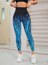 Seamless Printed High Waist Active Leggings Flame Blue - Fashorio