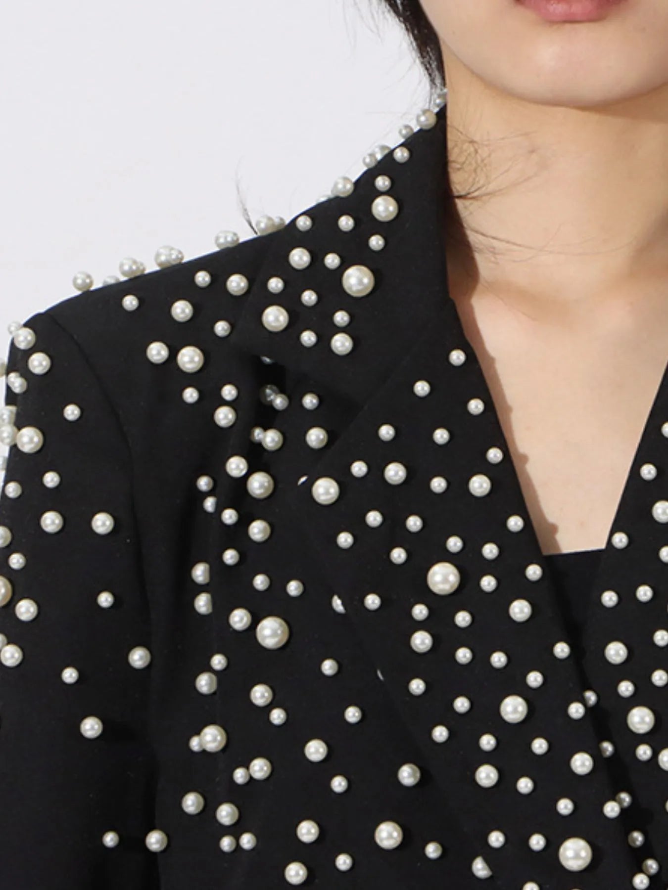 Pearl Embellished Double-Breasted Blazer - Fashorio