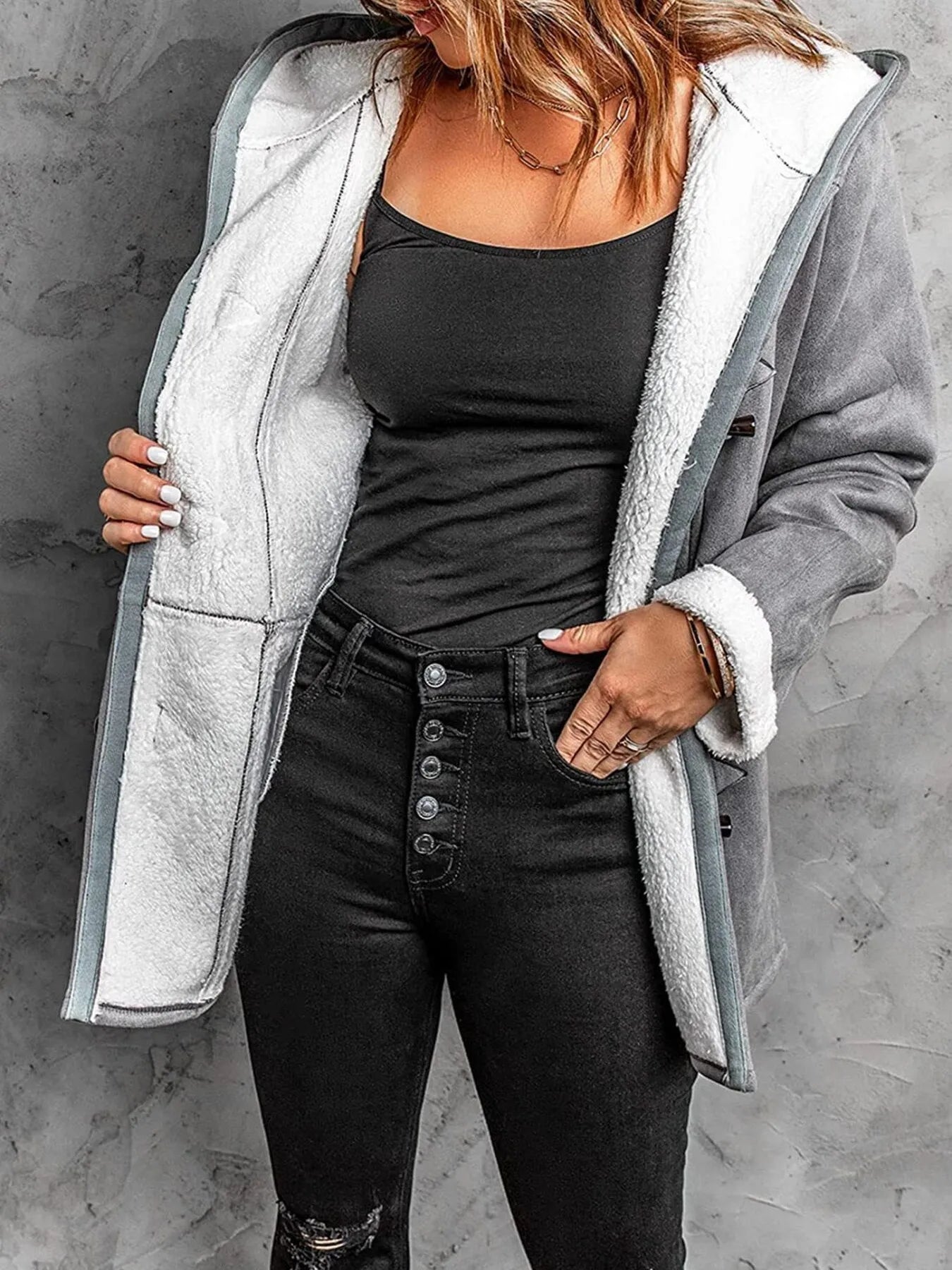 Full Size Cozy Sherpa Lined Toggle Coat with Hood Plus Size - Fashorio