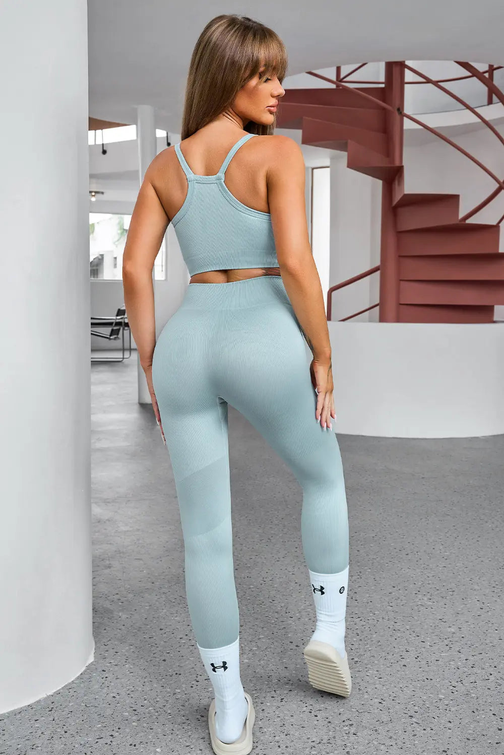 Tank Cropped Active Top and Pants Set - Fashorio